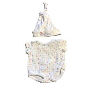 Bitty Baby American Girl White Bodysuit & Knotted Hat Set With Pastel Print